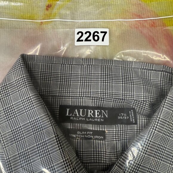 Lauren Ralph Lauren Mens 17 1/2 36/37 Gray Plaid Slim Fit Shirt Long Sleeve - Picture 8 of 8